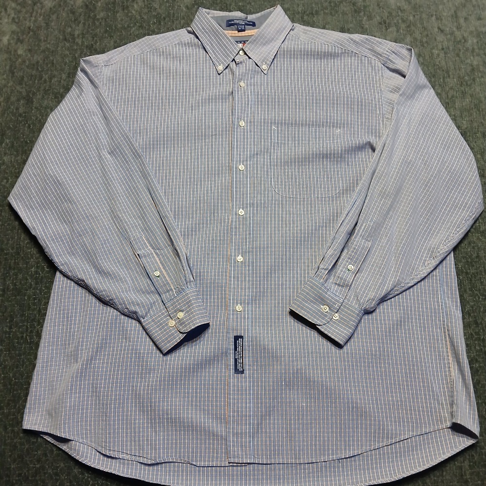 Tommy Hilfiger Mens Blue Orange Check Button Down Shirt 17.5 34-35 Cotton Sz XL